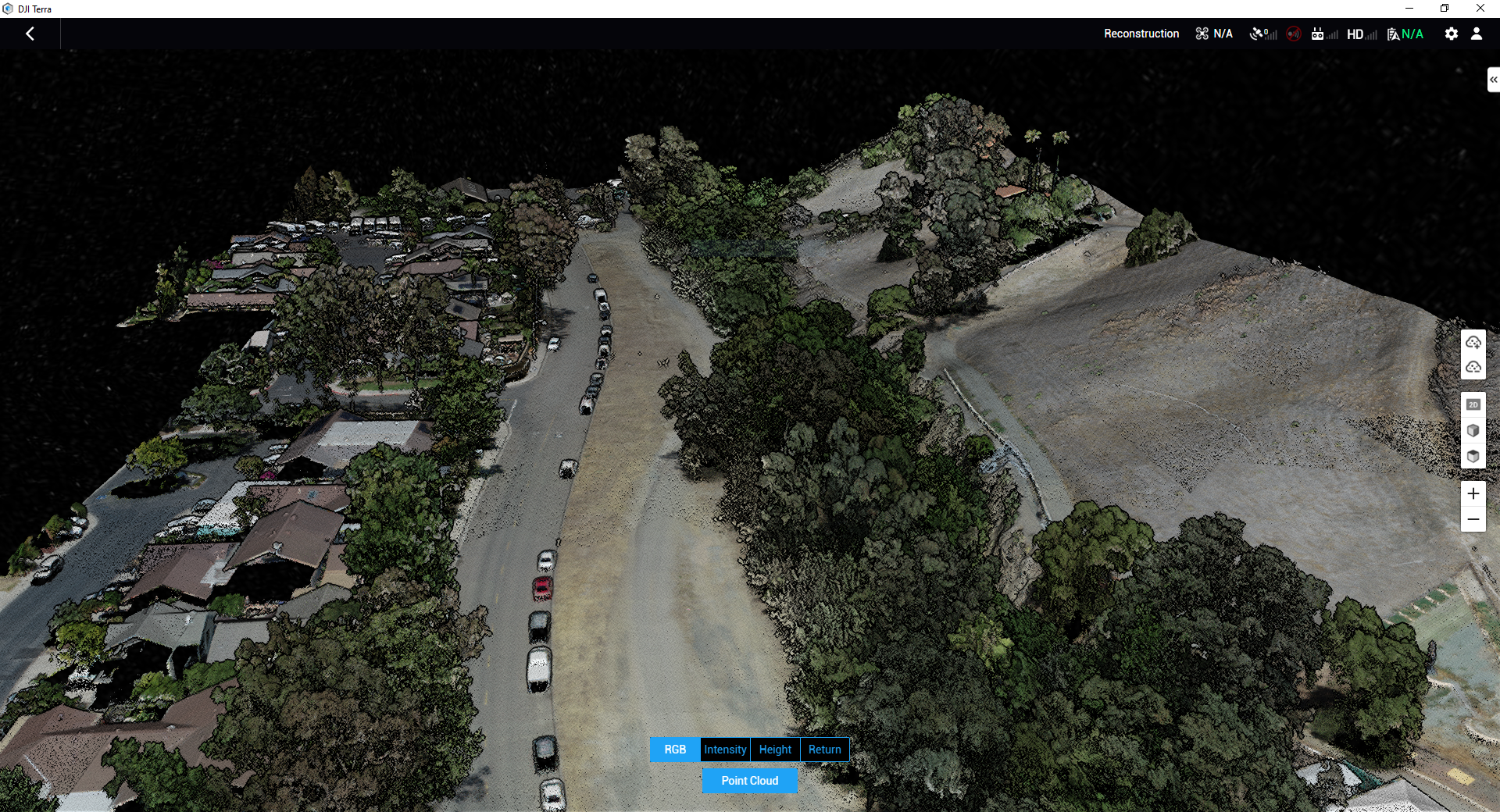  A view of the creek bed as a point cloud in DJI Terra. 