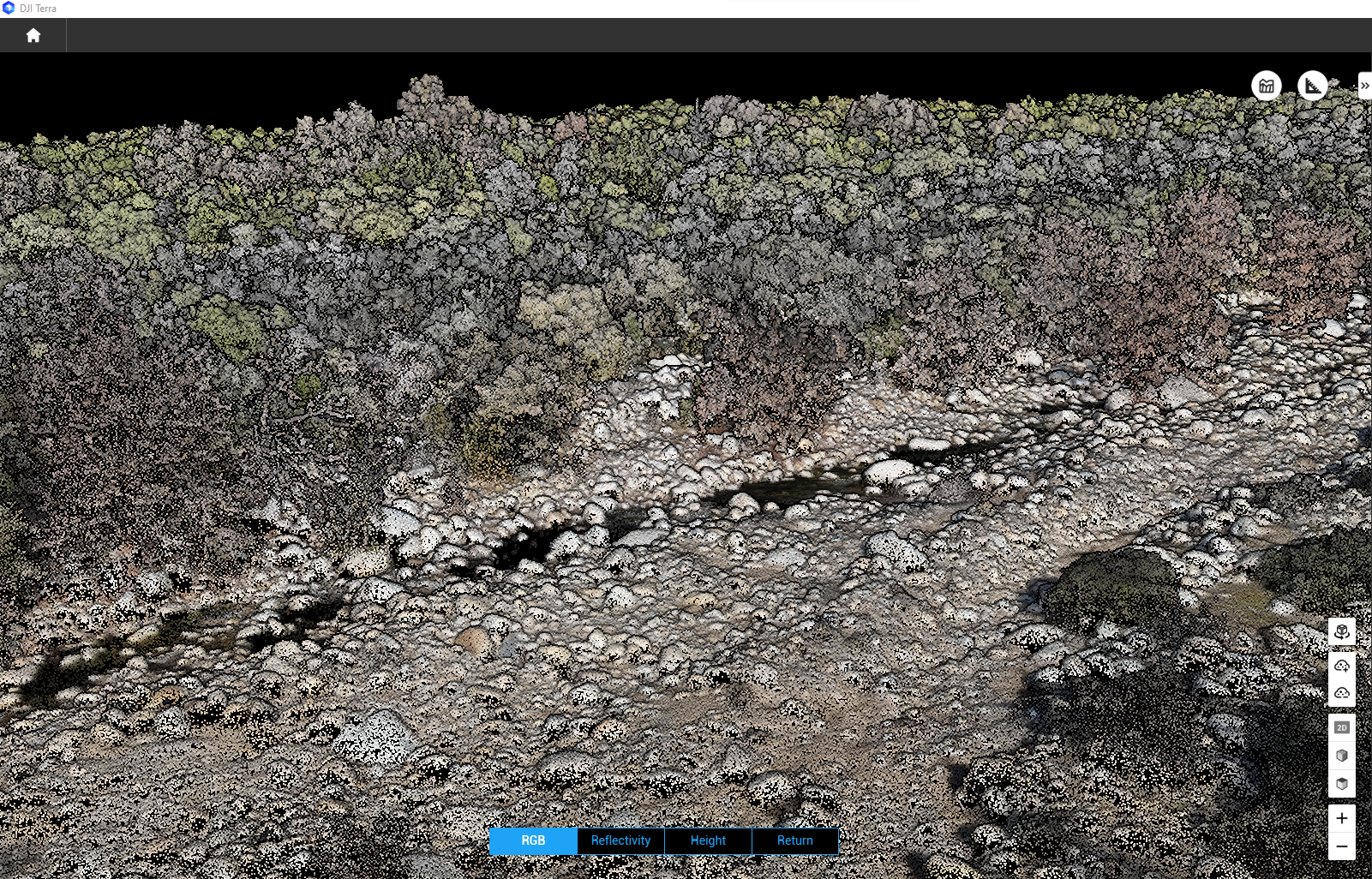 A view of the colorized lidar point cloud in DJI Terra