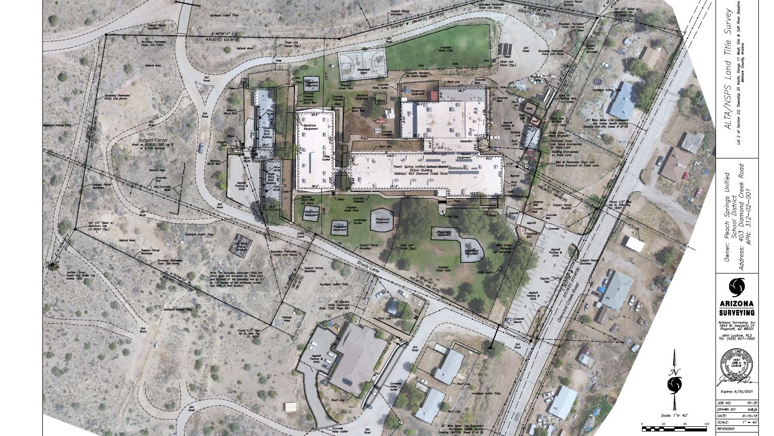 Completed site orthophoto shown beneath a survey drawing.