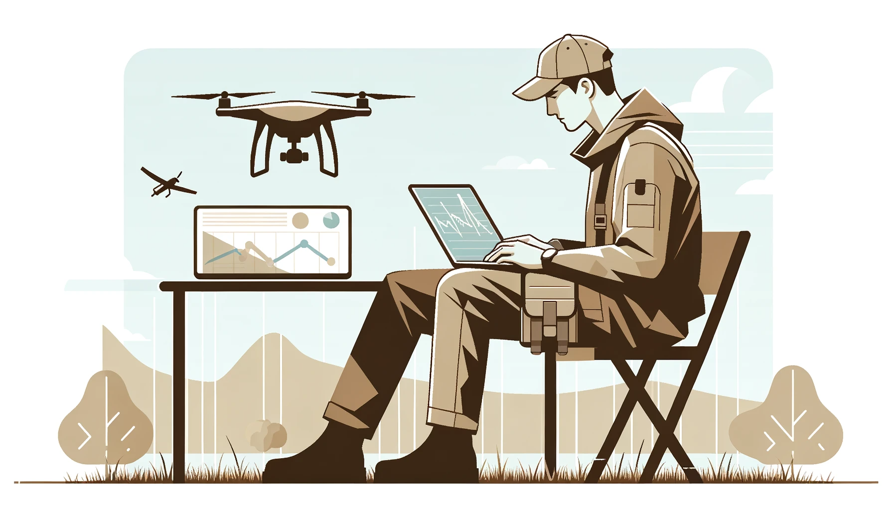 Mission review screen showing a drone survey in progress and field verification data.