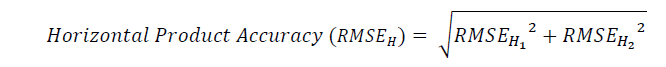 Equation showing how horizontal product accuracy is computed from RMSE values.